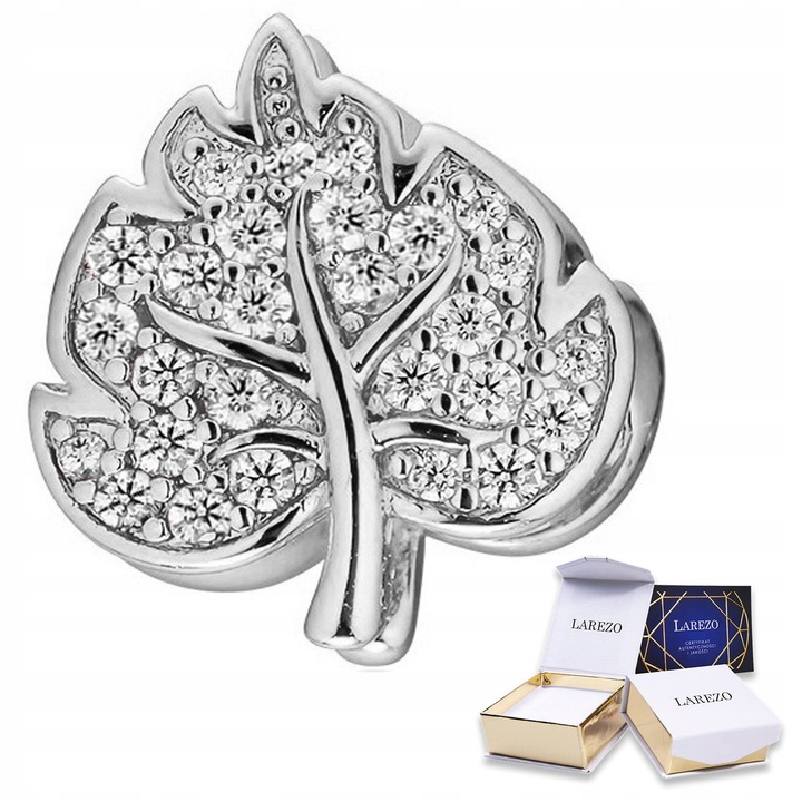 Charm Listek din Argint cu Cyrkonii, Larezo, cutie, certificat de autenticitate, 925