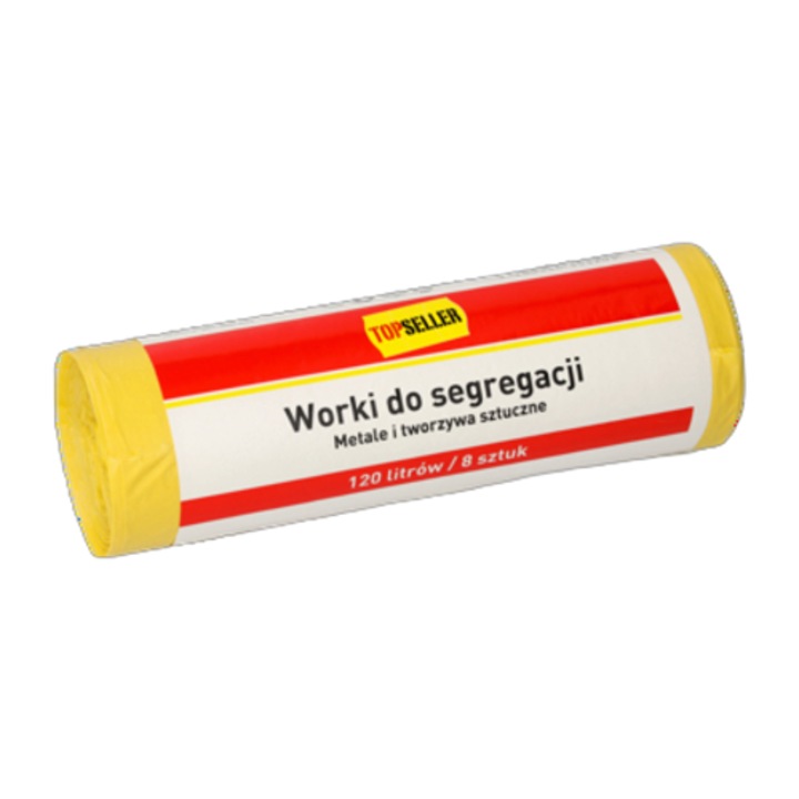 Торби за отпадъци, TOPSELLER, 120л, 8 броя, жълти, 65x100см