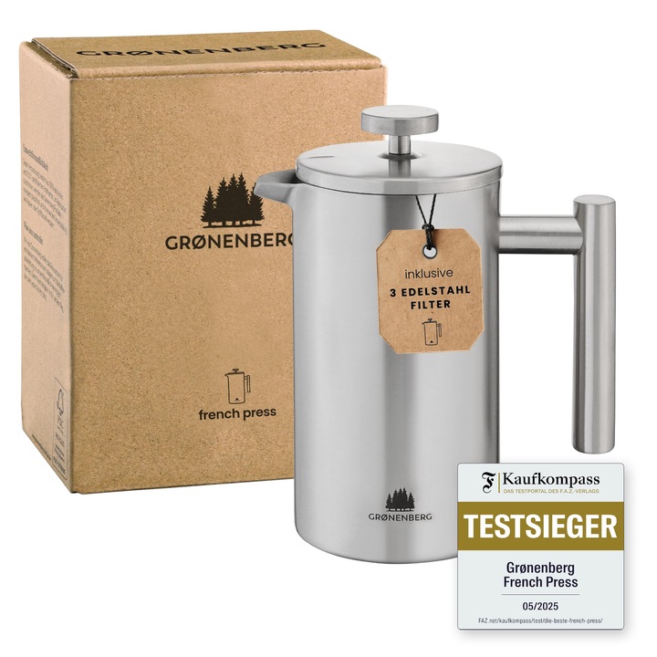 Cafetieră Groenenberg, presă franceză cu infuzor, inox, 300 ml