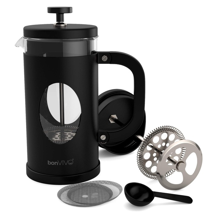 Cafetieră Bonvivo French Press, neagră, 8 căni, cadou pentru casă
