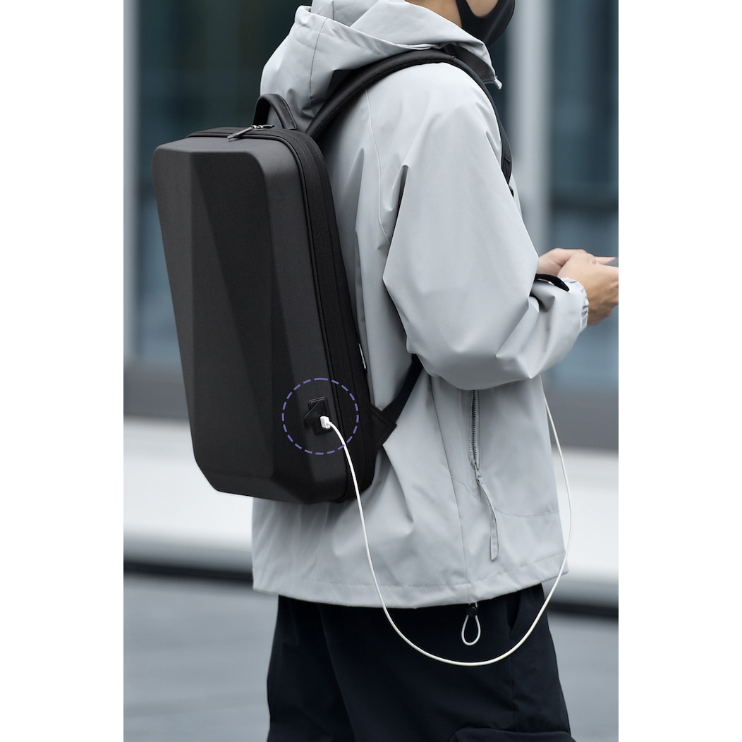 Rucsac laptop Cracos, antifurt, impermeabil, cu port USB, 15.6", 45x30x9cm, negru