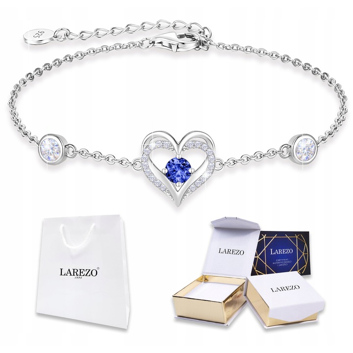 Bratara din argint 925 cu inima, Larezo, 17cm + 3cm, zirconii