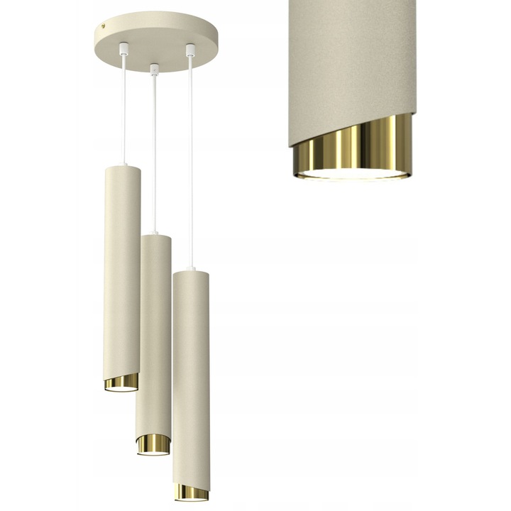Метална висяща лампа, Moonlight, 3 точки на осветление, регулируема, бяла/златна, 20x110см