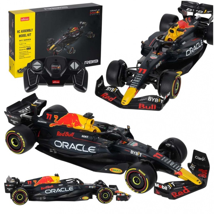 Masinuta de asamblat cu 55 de piese pentru copii, Red Bull Oracle 92600, scala 1:16, cu telecomandata