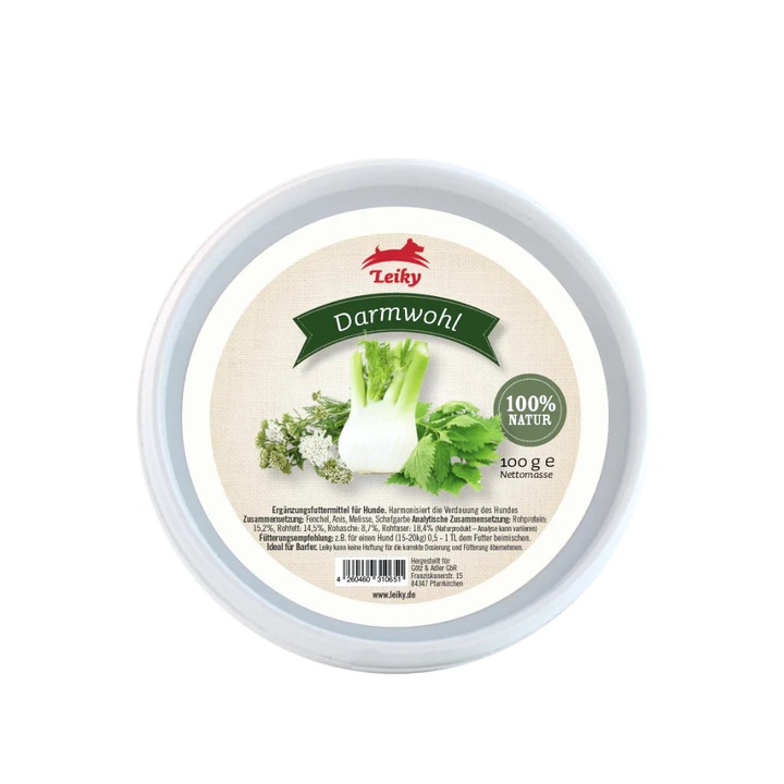 Supliment nutritiv pentru animale, Leiky, Darmwohl, amestec de ierburi pentru digestie, 100g, pentru probleme digestive