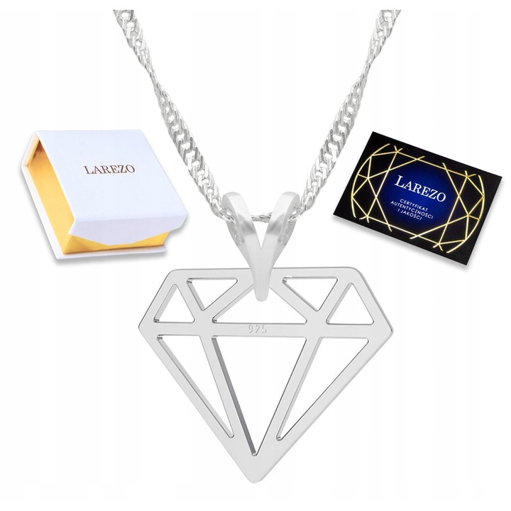 Colier argintiu Larezo, 42cm + 3cm, design elegant, cutie de bijuterii inclusa