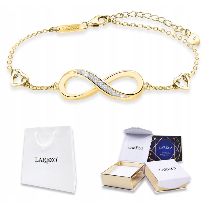 Bratara din argint 925 cu infinit, cu pietre zirconiu, 16cm + 3cm, set complet cu cutie si certificat, Larezo