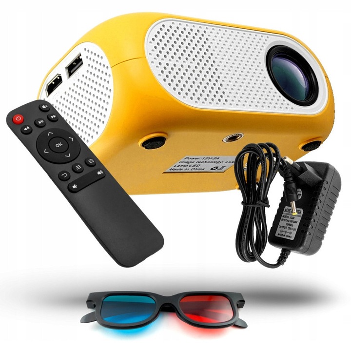 Mini proiector LED GOMEDIA X20, 1000 lumeni, 640x360px, 2.36 inch, cu ochelari 3D