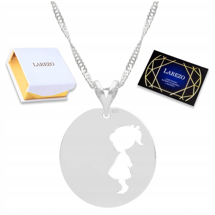 Colier argintiu 925, Larezo, design fetita, lungime 42cm, cu prelungire de 3cm, cutie de bijuterii inclusa