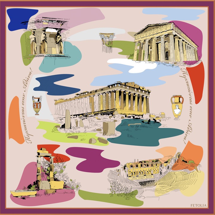 Batic Special Plus Walking in Athens, 100% matase naturala, 90x90cm