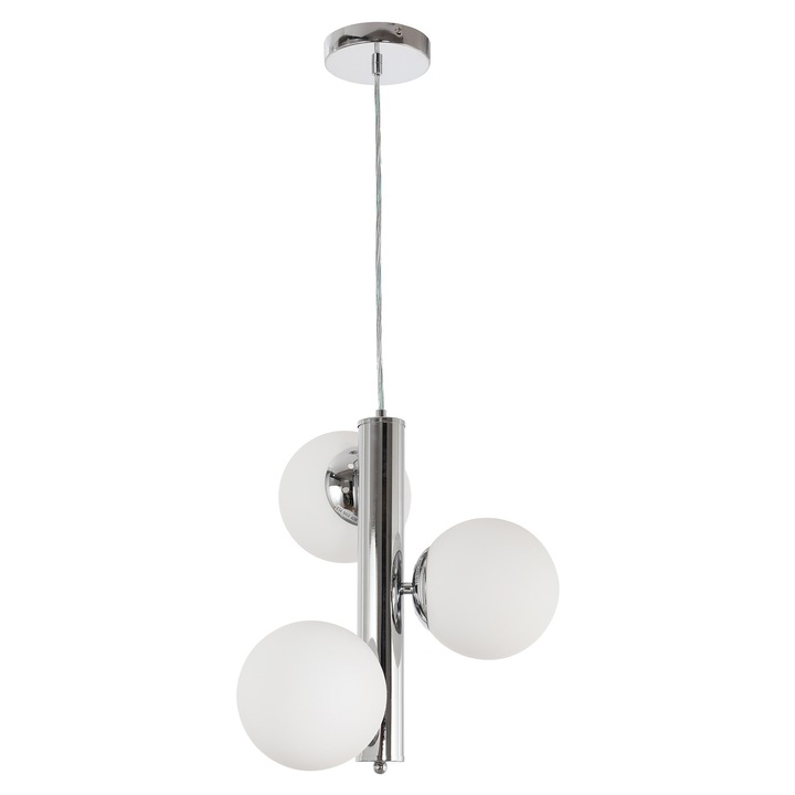 Lustra PULI 3, Agora Lighting, 3 fényforrás, króm, fehér, átmérő 37 cm, magasság 80 cm