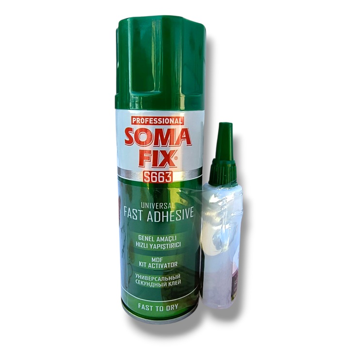 Adeziv universal rapid SOMAFIX S665, activator 400 ml, lipici cianoacrilat 100 g, pentru MDF, lemn, plastic si ceramica - COBI SMART®