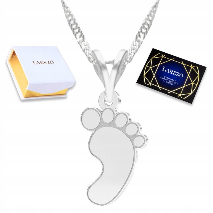 Colier argintiu dama, cu placuta, piciorus de bebelus, argint, Larezo