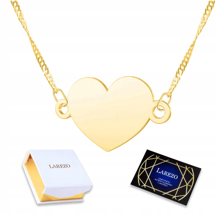 Colier din argint 925 cu placare aurie, motiv inima, 42cm + 3cm, set complet cu cutie si certificat, Larezo