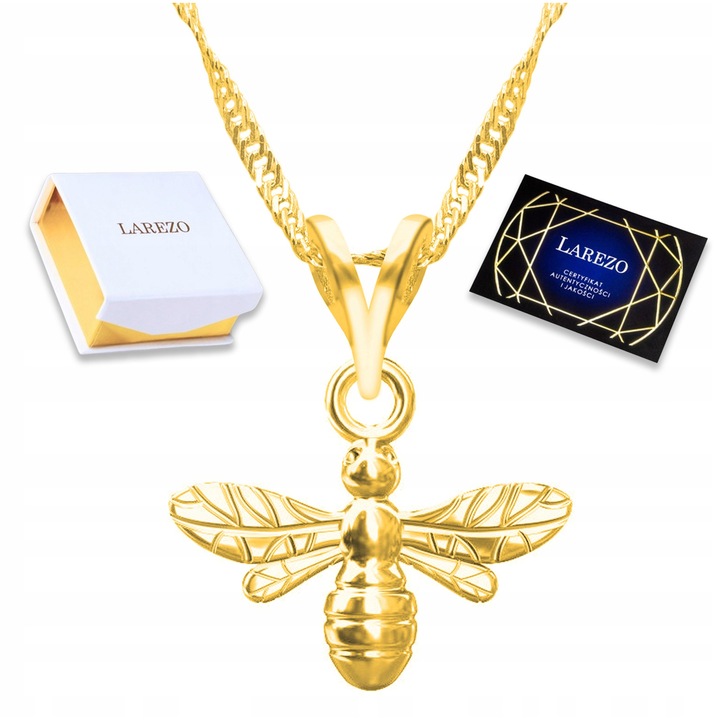 Colier din argint 925 cu aur 585, model insecta, lungime 42cm + 3cm, set complet cu cutie si certificat, Larezo