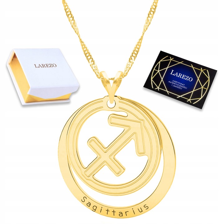Colier Zodiacul, Larezo, 42cm + 3cm, Aur 585, Argint 925, Design Luxos, Set complet cu certificat si cutie