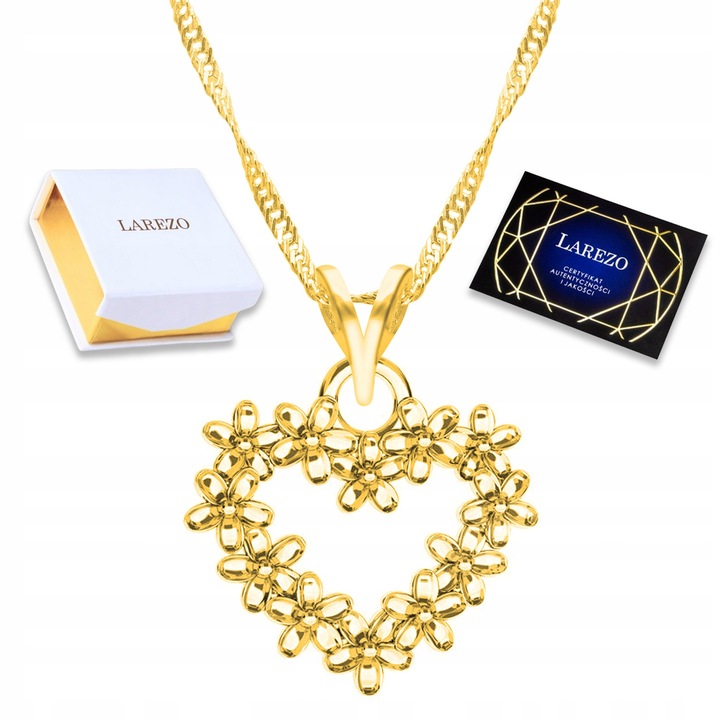 Colier Larezo, Aur 585, Argint 925, Inima, 42cm + 3cm, Set complet cu cutie si certificat