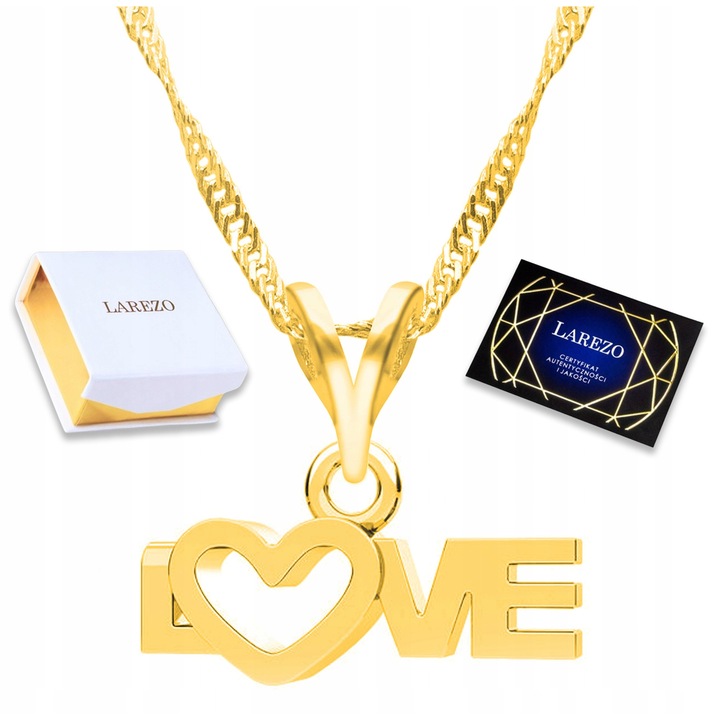 Colier Larezo Love, argint 925, placat cu aur 585, 42cm + 3cm, design in forma de inima