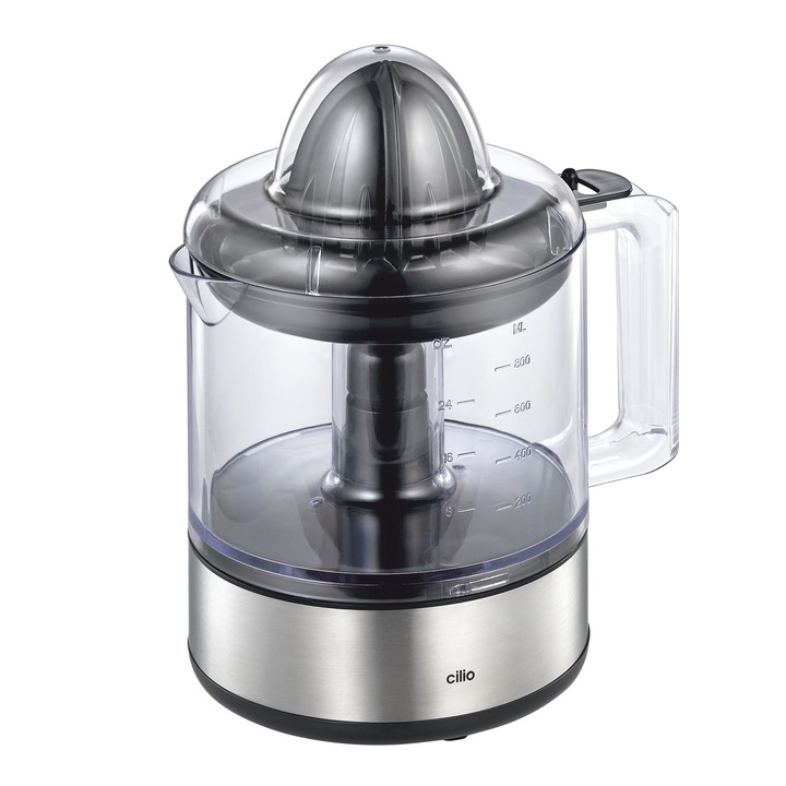 Storcator electric de citrice, Cilio, 0,8 l, 14x22cm, doua dimensiuni pentru stoarcere, plastic, otel inoxidabil