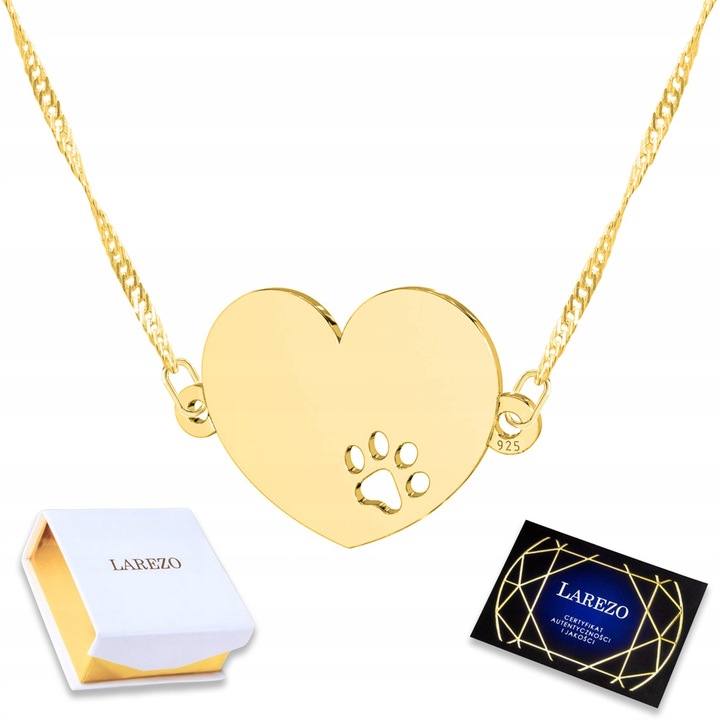 Colier Larezo, argint 925, placat cu aur 585, design inima, lungime 42cm + 3cm, set complet cu cutie si certificat de autenticitate