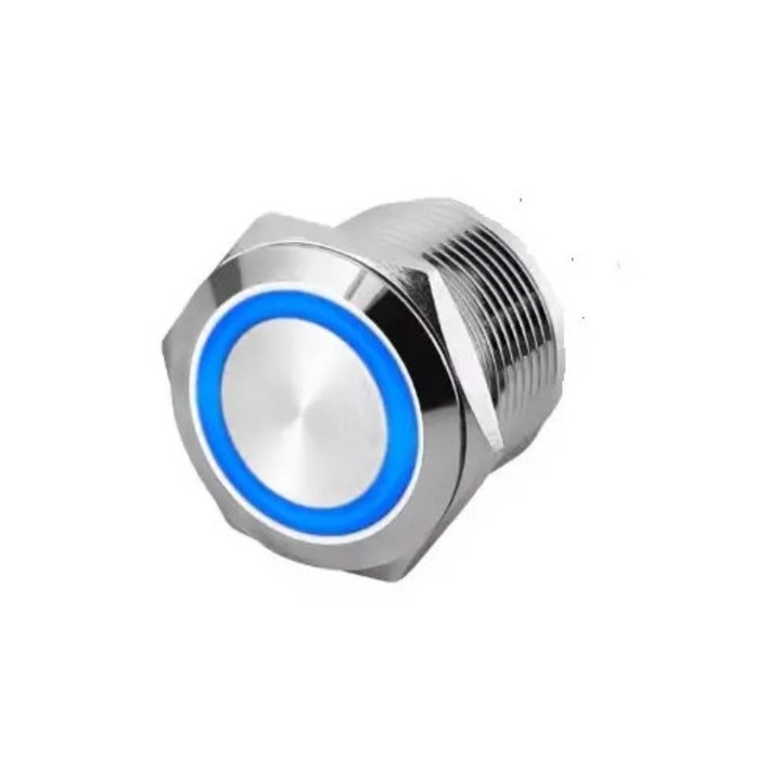 Intrerupator buton SW 1 12mm, 12-24V, LED albastru, IP66