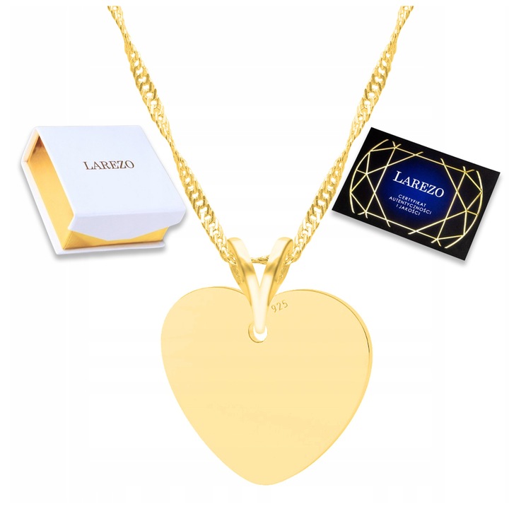 Colier Larezo, Serce, Argint 925, 42cm + 3cm, Aur 585