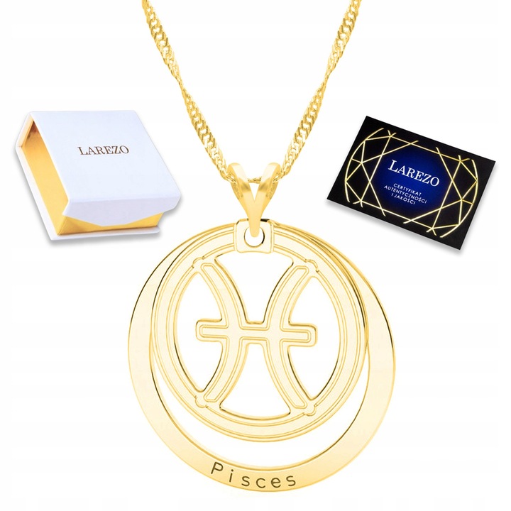 Colier Zodiac, Larezo, 42cm + 3cm, Aur 585, Argint 925, Design Luxos, Set complet cu certificat de autenticitate