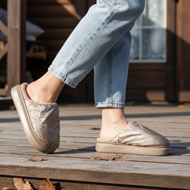 Papuci de casa pufosi L673maro 122138, Maro, 40-41