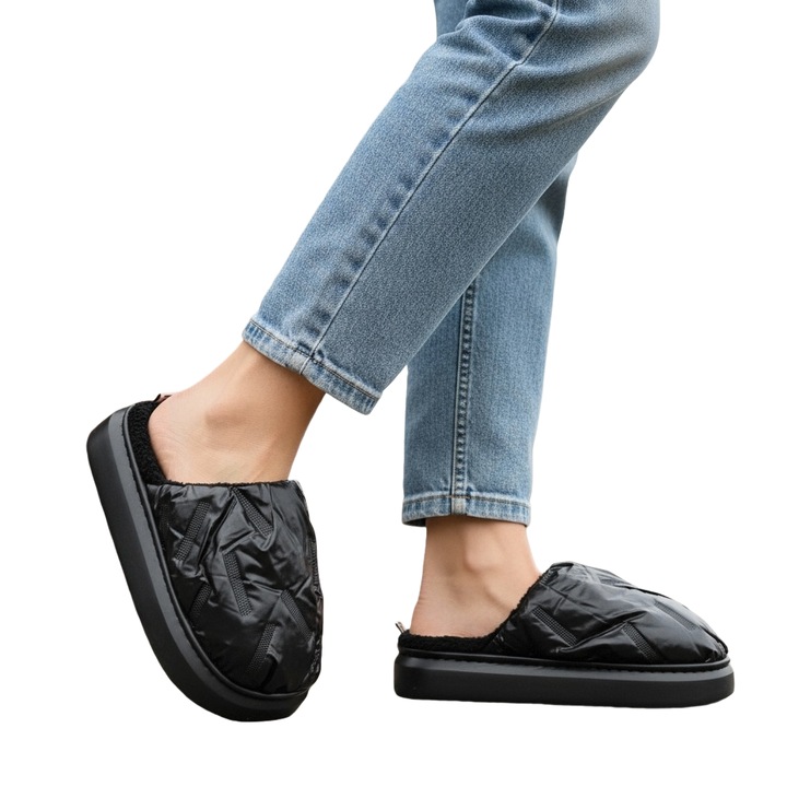 Papuci de casa pufosi L673negru 122141, Negru, 38-39