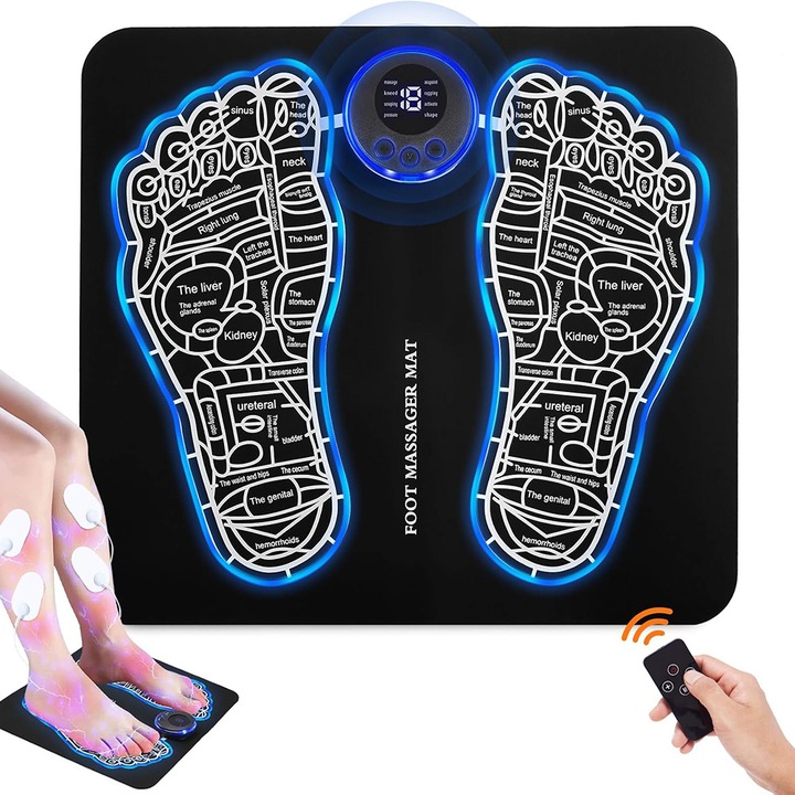 RelaxoPulse EMS Line – Covoras de Masaj Electric pentru Picioare, Diferite Moduri de Masaj, 9 Nivele de Intensitate, Cronometru Auto-Off, Functionare Silentioasa, Stimulare Musculara, Relaxare, Ideala pentru Circulatie, Telecomanda Inclusa, Negru