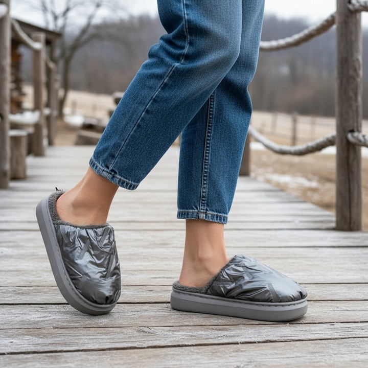 Papuci de casa pufosi L673gri 122144, Gri, 40-41