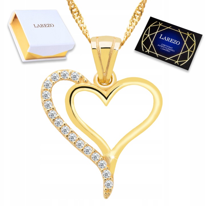 Colier Larezo, inima, argint 925, placat cu aur 585, lungime 42cm + 3cm, cu cutie de bijuterii si certificat de autenticitate