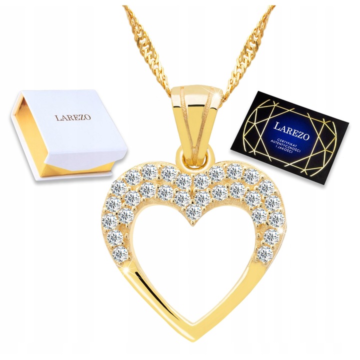 Colier Larezo, Serce, Argint 925, Aur 585, 42cm + 3cm, cu Cyrkonia