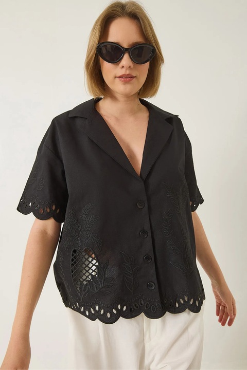 Camasa HiCCUP, bumbac brodat, negru, textil, S INTL