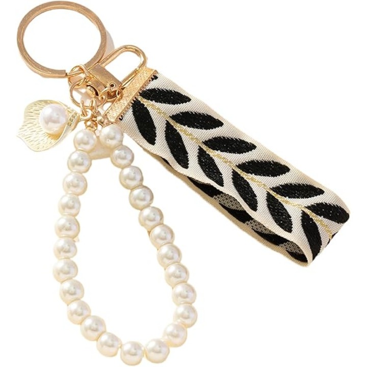 Elegáns fekete gyöngyös kulcstartó nőknek