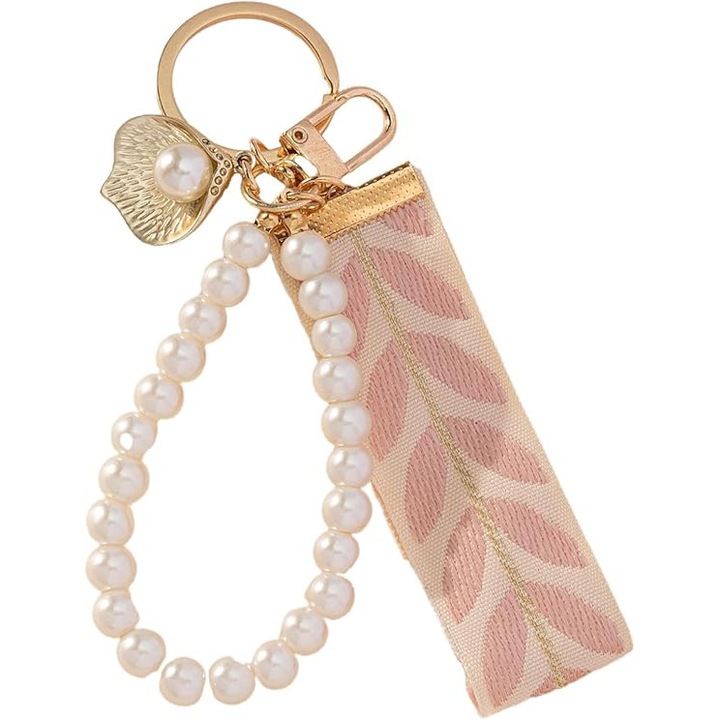 Elegáns gyöngyös kulcstartó, Uoocg, rózsaszín, nőknek