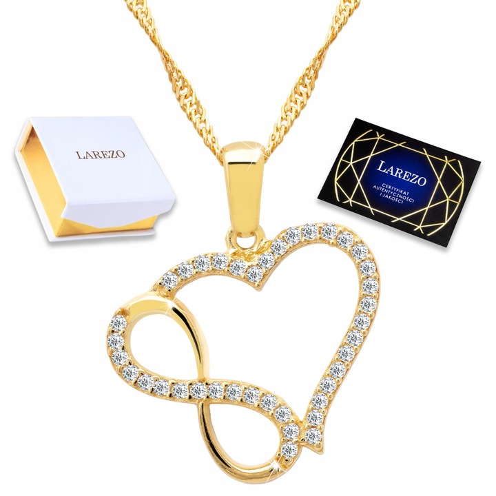 Colier Larezo, Serce, Argint 925, Aur 585, 42cm + 3cm, cu Cyrkonia