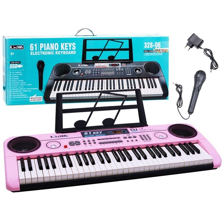 JOKOMISIADA billentyűzet 328-06, 61 billentyű, többszínű, 80x30x7.5cm, mikrofonnal és kottatartóval