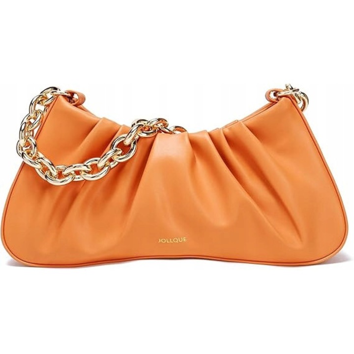 Női táska JOLLQUE narancssárga Dumpling modell 13x5x2,3 cm, ökológiai bőr, fém szíj