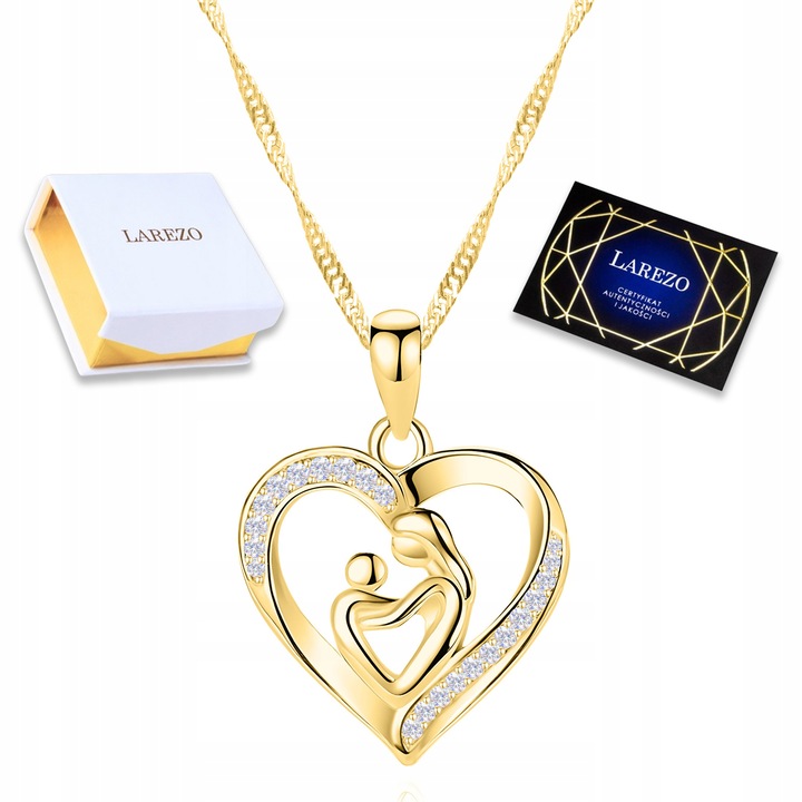 Colier din argint 925 cu aur 585, cristale albe, 42cm