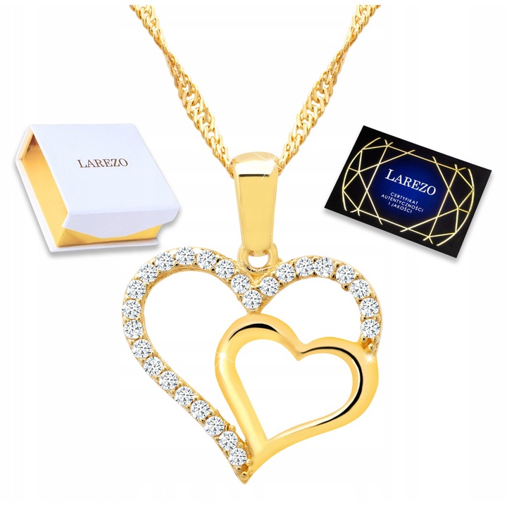 Colier Larezo, argint 925, placat cu aur 585, ciorchini, 42cm + 3cm, inima