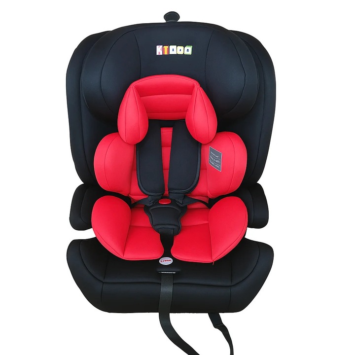 Scaun auto copii KIDOO, i-Size ISOFIX 76–150 cm – model evolutiv cu tetiera reglabila si protectie laterala - Negru/rosu