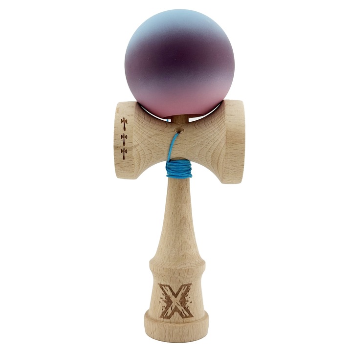 Kendama X Eredeti, Professzionális, Nagy Csészés V2, Gumis Fogás Nagy Csészékkel, Fém Csapágy 55 cm-es Zsinórral, Kék/Lila/Rózsaszín Gradiens