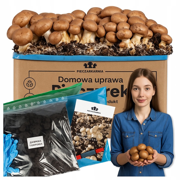 Set de Cultivare Ciuperci Albe, 5kg, 3.5kg Substrat, 1.5kg Turba, 33x27x20cm