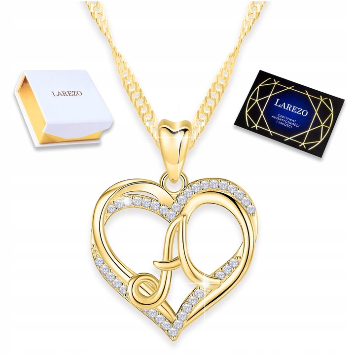 Colier Litera A, Larezo, Argint 925, Acoperire Aur 585, Zirconii, 42cm