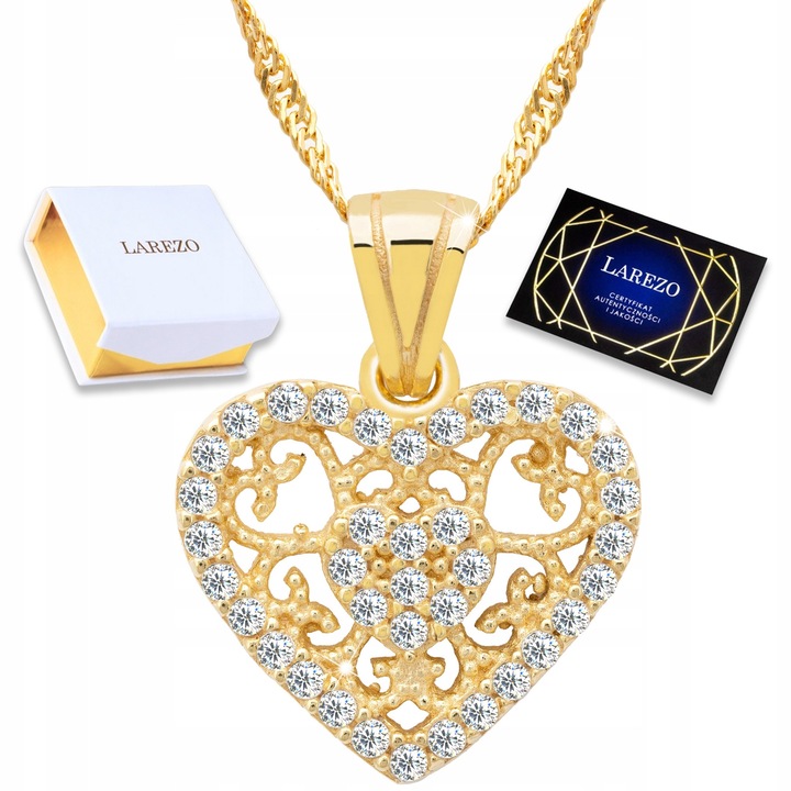 Colier Larezo, Serce, Argint 925, Aur 585, 42cm + 3cm, cu Cyrconii