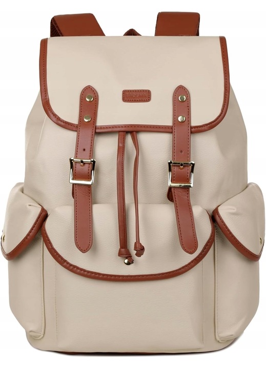 Дамска раница Baosha, бежова, веган кожа, отделение за лаптоп 15,6", 46x33x18cm