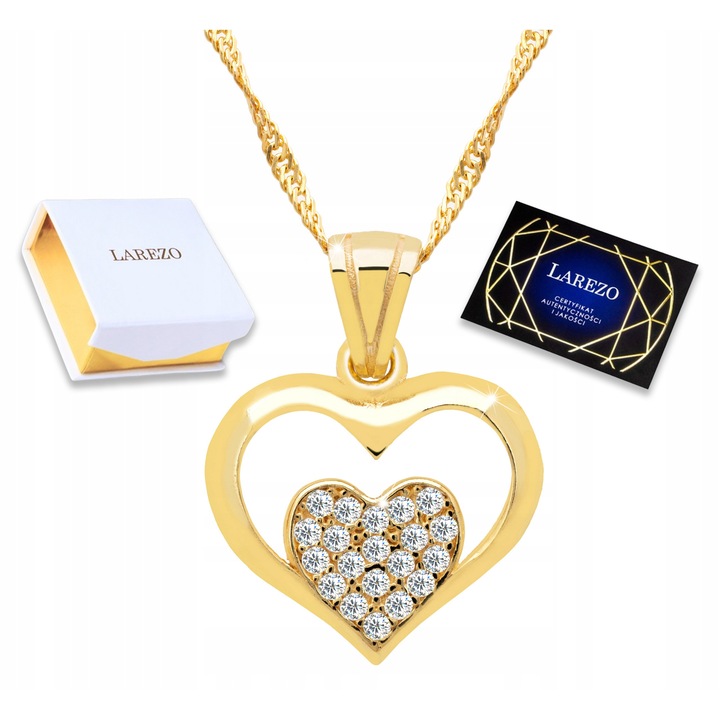 Colier Larezo, Serce, Argint 925, Aur 585, 42cm + 3cm, cu Cyrkonia