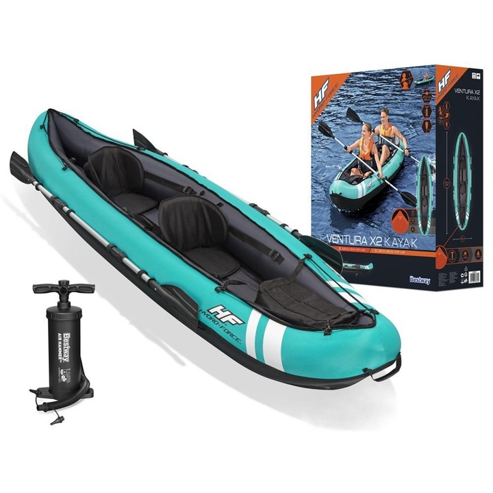 Kajak Bestway Ventura X2, 2 persoane, 330x86cm, PVC, cu 2 vasle, geanta, pompa