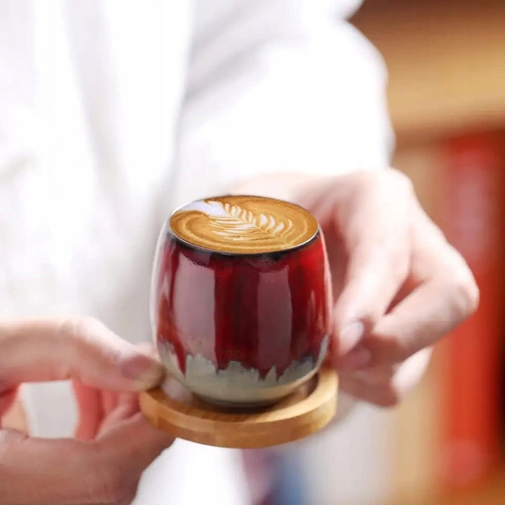 Cana espresso ERBO 80 ml, ceramica rosie, design modern, fara usa, 5,5x5,5x6 cm